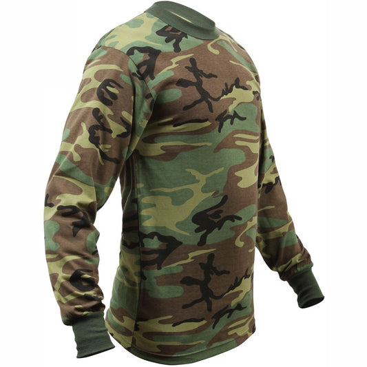 Woodland Camo - Tactical Long Sleeve T-Shirt, Poly/Cotton - Men's