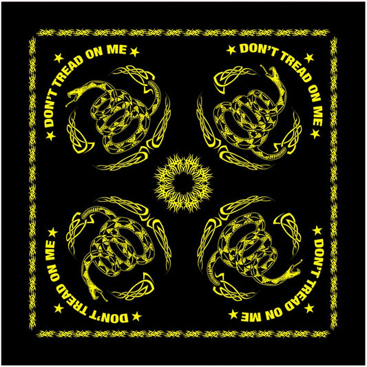 Black - DON'T TREAD ON ME Gadsen Snake Bandana, 100% Cotton, 22" x 22"