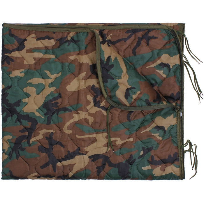 Woodland Camouflage - GI Type Ripstop Poncho Liner With Zipper