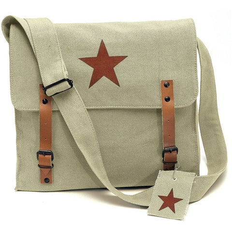 Khaki Vintage Canvas Medic Red Star Military Shoulder Bag - Galaxy 