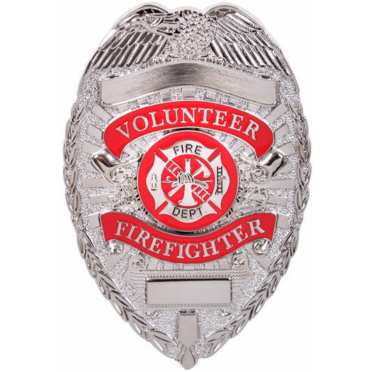 Silver Deluxe Volunteer Firefighter Uniform Shield Badge – Volunteer FF FD Fire Department Pin On Badge