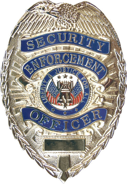 Silver Deluxe Security Enforcement Officer Shield Badge - Public Safety Guard Pin-On Badge