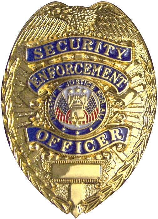 Gold Deluxe Security Enforcement Officer Shield Badge - Public Safety Guard Pin-On Badge