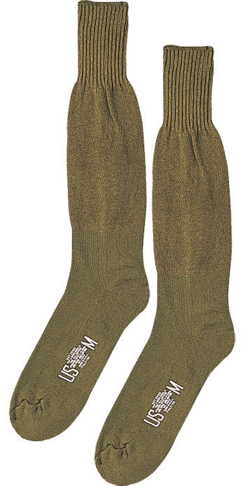 Olive Drab - Military GI Style Cushion Sole Socks Pair - USA Made