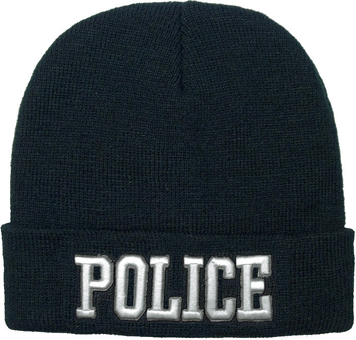 Black - Deluxe POLICE Embroidered Watch Cap with White Lettering