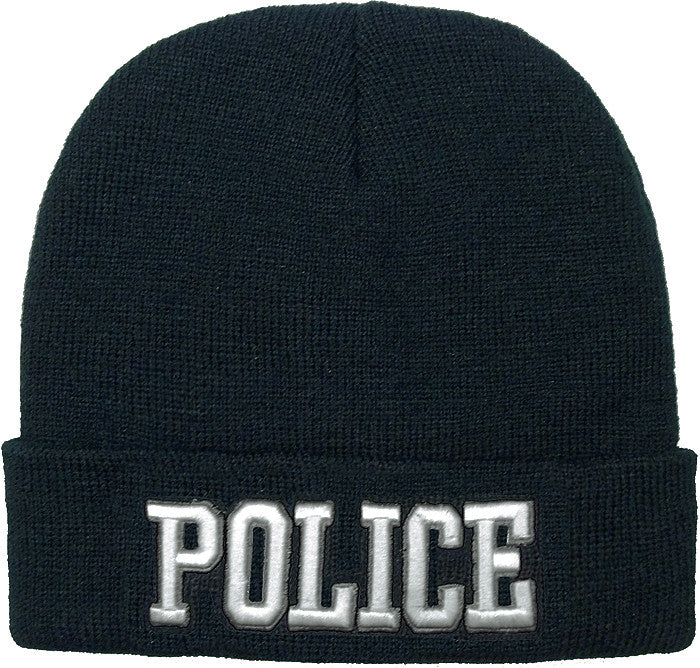 Black - Deluxe POLICE Embroidered Watch Cap Winter Beanie for Law Enforcement Officers, Acrylic