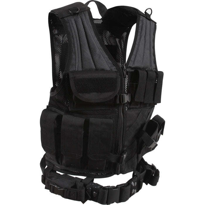 Black - MOLLE Compatible Cross Draw Tactical Vest - Galaxy Army Navy