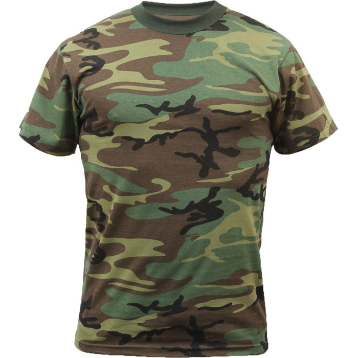 Woodland Camo - Tactical Short Sleeve T-Shirt, Poly/Cotton - Regular Cut