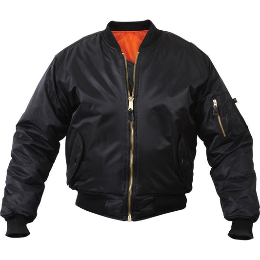 Black - Air Force MA-1 Flight Jacket Bomber US Military Style Reversible Coat