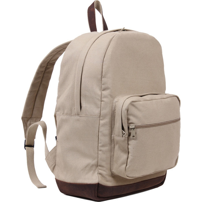 Khaki Vintage Canvas Teardrop Backpack With Leather Accents