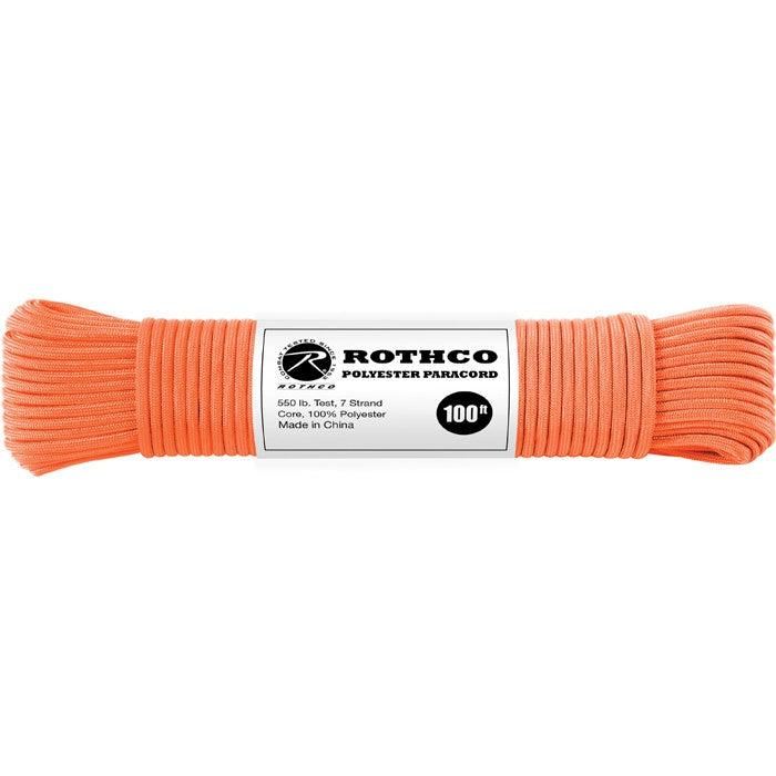 Safety Orange - Polyester 550 LB Tested 100 Feet Paracord Rope