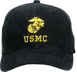 Black - USMC Adjustable Cap with Globe and Anchor Emblem