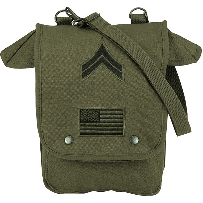 Olive Drab - Military Map Case Shoulder Bag with Military Patches