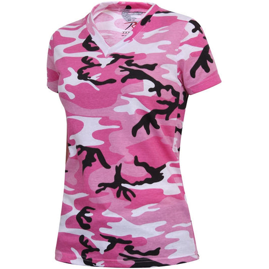 Pink Camouflage - Long Length V-Neck T-Shirt - Women's, Poly/Cotton