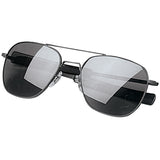 Black - Military GI Style 58mm Pilots Aviator Sunglasses with Case - Smoke Lenses