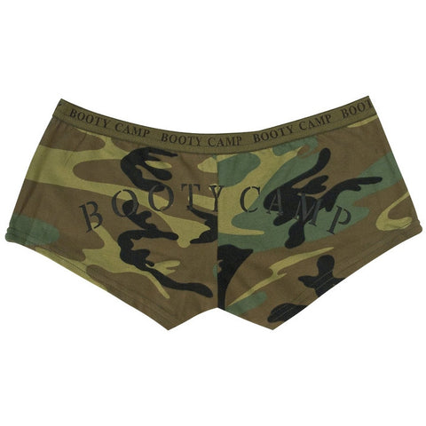 Woodland Camouflage - Womens BOOTY CAMP Booty Shorts - Galaxy Army