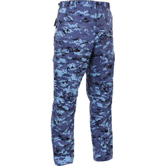 Sky Blue Digital Camouflage - Tactical BDU Pants Cargo Fatigues - Poly/Cotton Twill - Button Fly