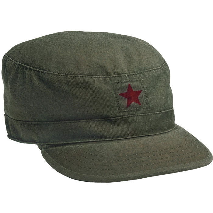 Olive Drab - Military Vintage Fatigue Cap with Red Star Emblem