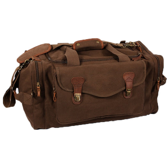 Brown - Long Weekend Travel Bag with Leather Accents - Canvas