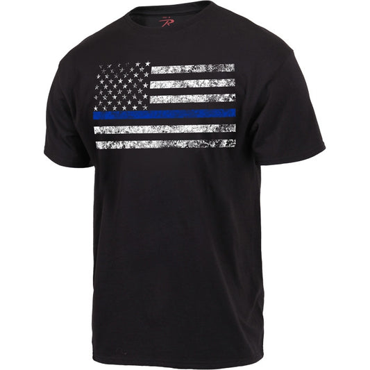 Black – Thin Blue Line USA American Flag Law Enforcement T-Shirt | Support Police Short Sleeve Tee