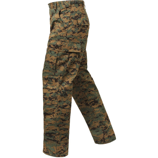 Woodland Digital Camouflage - Tactical BDU Pants Cargo Fatigues - Poly/Cotton Twill - Button Fly