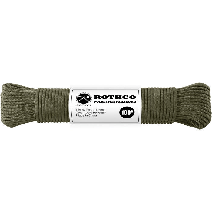 Olive Drab - Polyester 550 LB Tested 100 Feet Paracord Rope