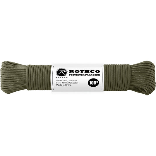 Olive Drab - Polyester 550 LB Tested 100 Feet Paracord Rope