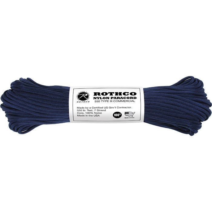Midnight Blue - Military Grade 550 LB Tested Type III Paracord Rope 100' - Nylon USA Made