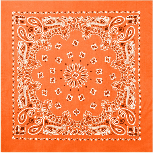 Orange - Jumbo Trainmen Paisley Bandana, 100% Cotton, 27" x 27"
