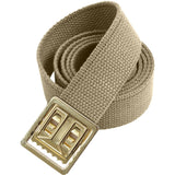 Khaki - Military Web Belt with Gold Brass Open Face Buckle 54 in.