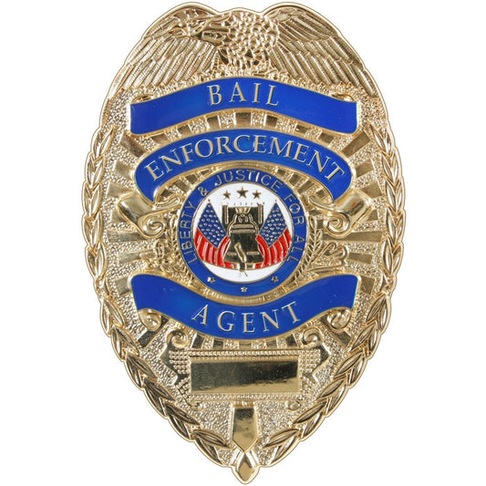 Gold Deluxe Bail Enforcement Agent Shield Badge – Public Safety Guard Pin-On Badge