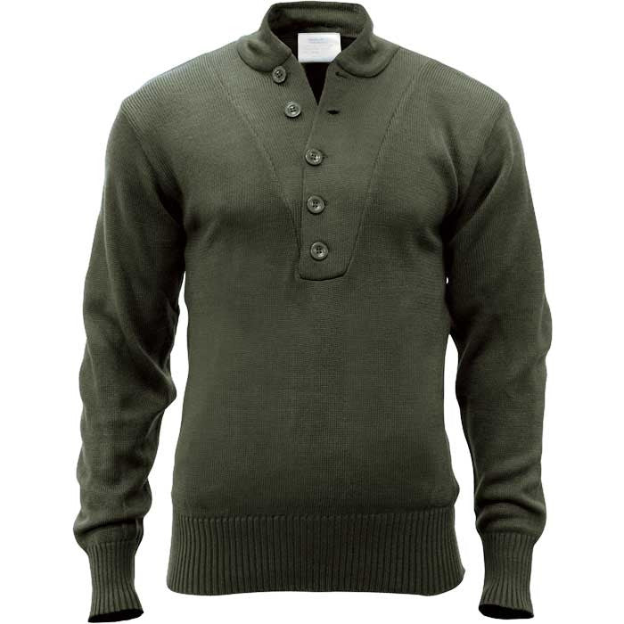 Olive Drab - 5-Button Military GI Style Sweater - Acrylic