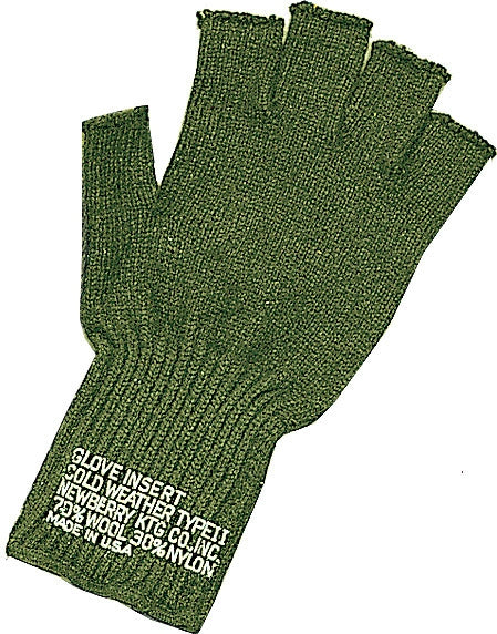 Olive Drab - Genuine GI Fingerless Gloves - Wool Nylon USA Made