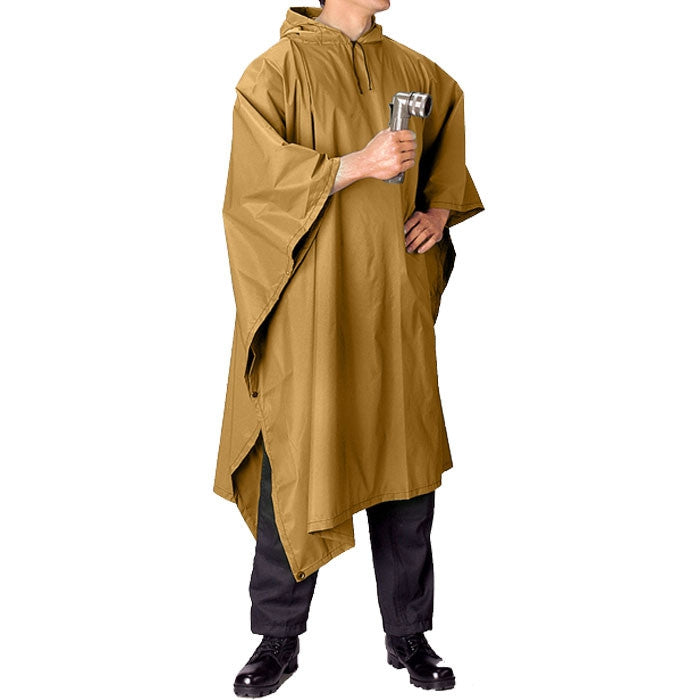 Coyote Brown - GI Enhanced Military Style Poncho - Polyester Ripstop