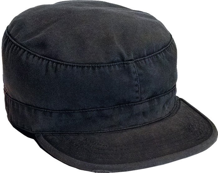 Black Military Vintage Fatigue Cap - Cotton Blend Washed Army Field Hat