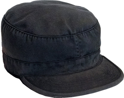 Black Military Vintage Fatigue Cap - Cotton Blend Washed Army Field Hat