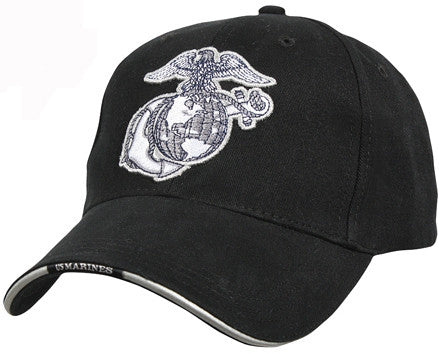 Black - Globe & Anchor Military Low Profile Adjustable Baseball Cap