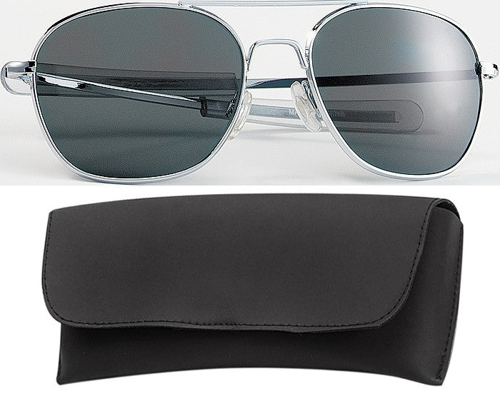 Chrome - Military 52mm Air Force Pilots Aviator Sunglasses with Case - Smoke Lenses