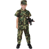 Kids Woodland Camouflage Solider Halloween Costume Shirt Pants & Hat Set