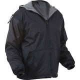 Black - Reversible Fleece-Lined Nylon Waterproof Insulated Hooded Jacket Coat