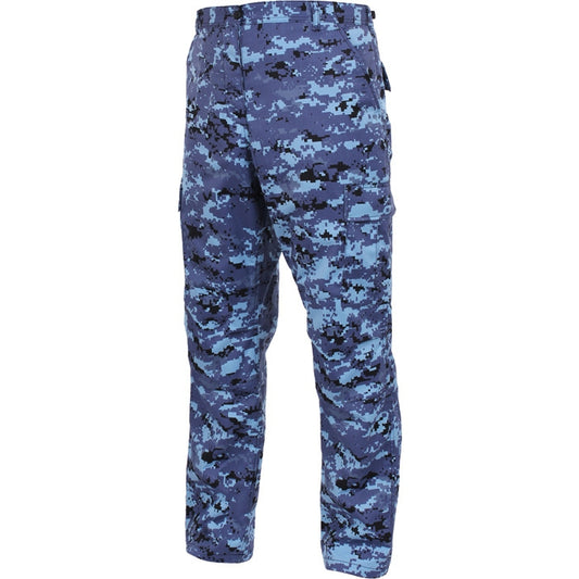 Sky Blue Digital Camouflage - Tactical BDU Pants Cargo Fatigues - Poly/Cotton Twill - Button Fly