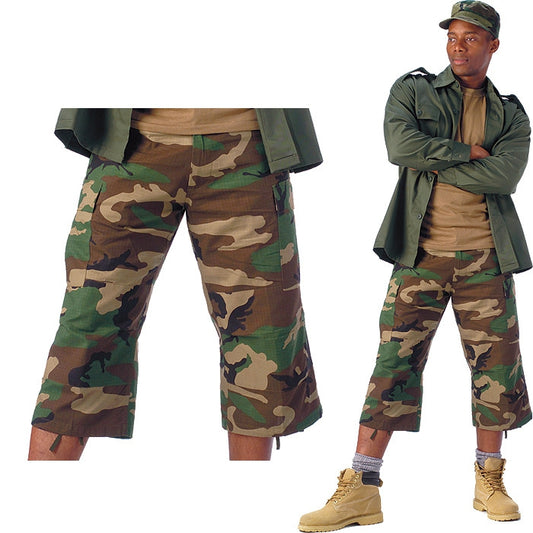 Woodland Camouflage - Tactical BDU Pants Cargo Fatigues - 100% Cotton Rip-Stop - Button Fly