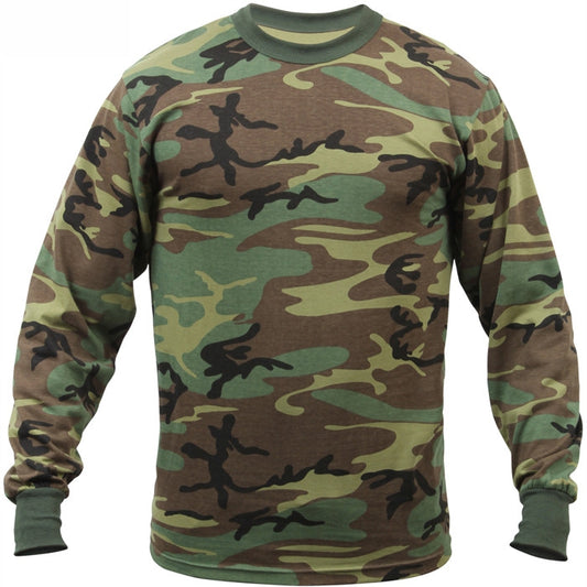 Woodland Camo - Tactical Long Sleeve T-Shirt, Poly/Cotton - Men's