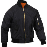 Black - Lightweight Air Force MA-1 Bomber Flight Jacket - Enhanced Nylon - Men's