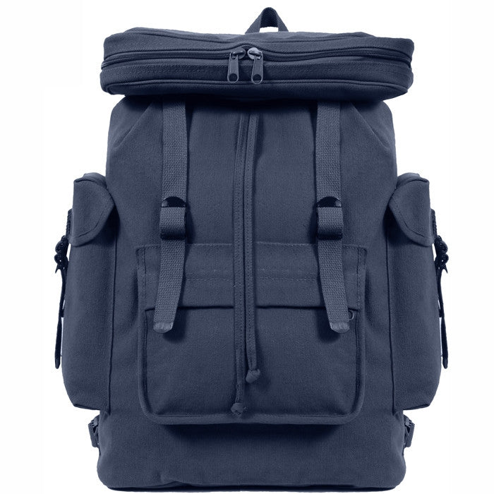 blue canvas laptop backpack Navy Blue - Canvas European Style Rucksack Backpack