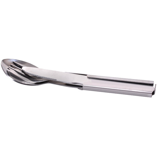 Military GI Style Deluxe 4 Piece Chow Kit - Stainless Steel with Knife Fork Spoon Can Opener