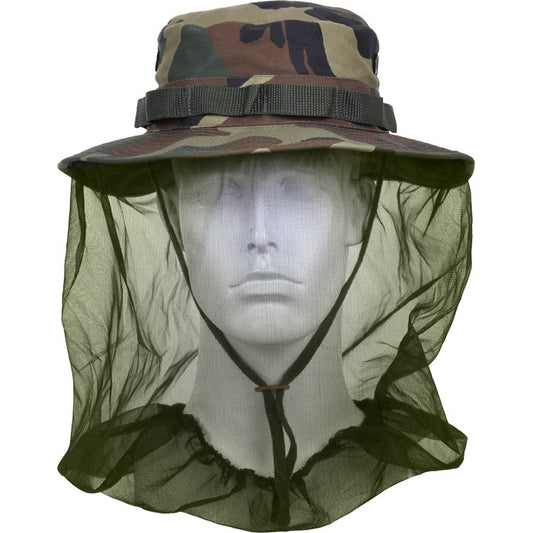 Woodland Camouflage - Tactical Military Boonie Hat with Mosquito Netting - Full Head Protection