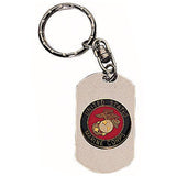 Silver - MARINE CORPS Dog Tag Key Chain with Globe and Anchor Emblem