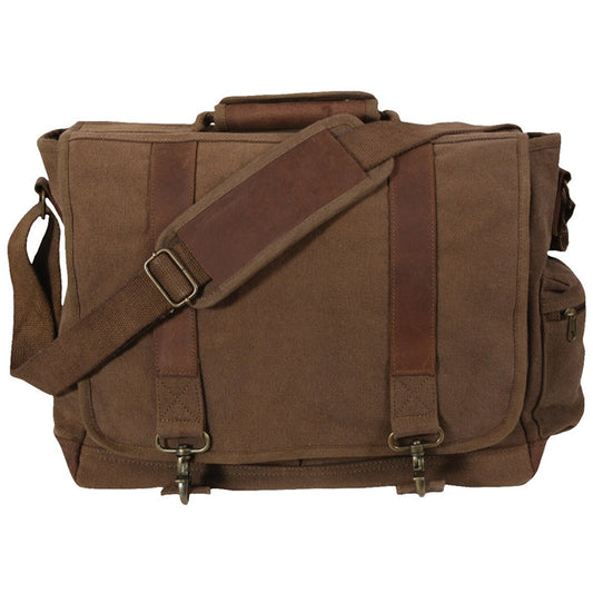 Brown - Pathfinder Laptop Shoulder Bag - Leather Canvas