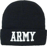 Black - Deluxe ARMY Embroidered Watch Cap with White Lettering